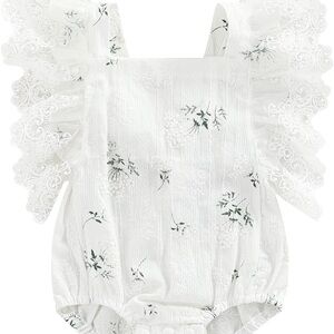 White Floral Lace Baby Romper